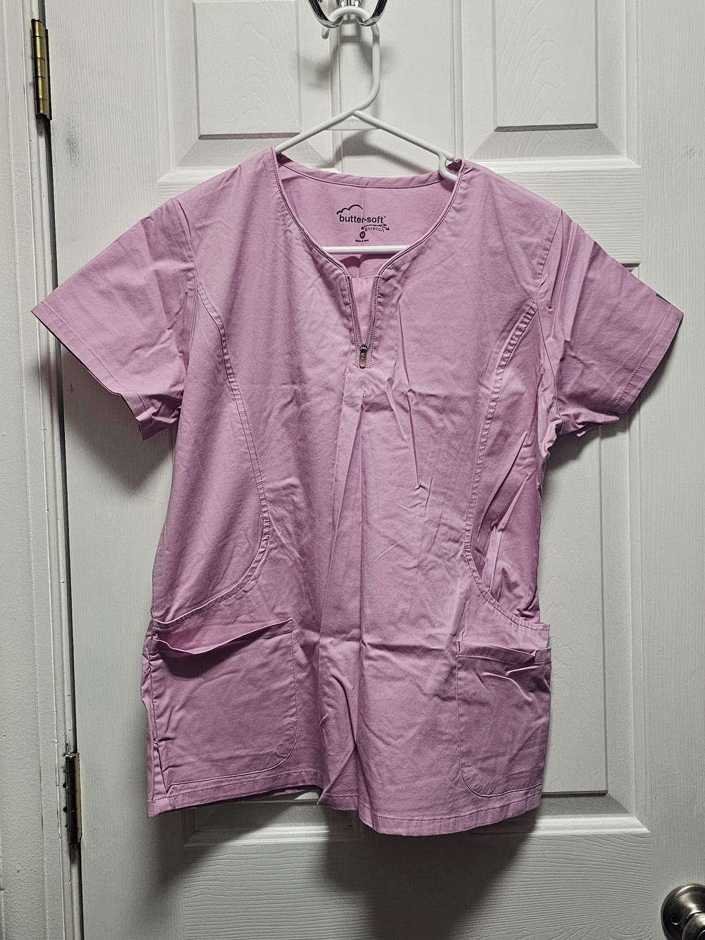 Butter Soft Light Pink Scrub Top with Front Pockets